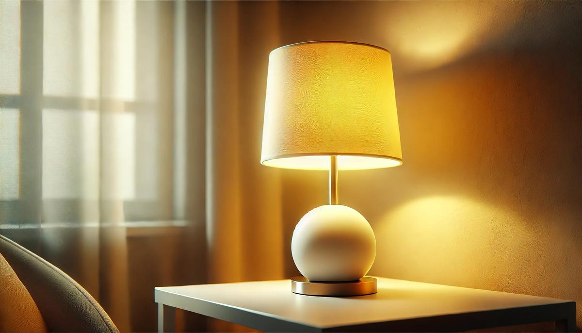 Brightly lit lamp on a table